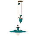 Lampadario Vintage Country Saliscendi Ferro E Ceramica Verde 1 Luce E27 C1446-VIV