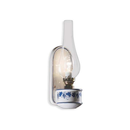 Applique Classica Pompei Ceramica E Ottone Satinato Decorato 1 Luce E14 C146-OS-08-DEC-LOB