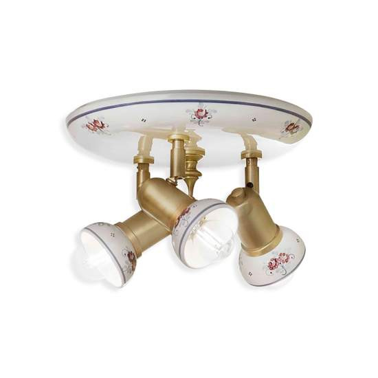 Plafoniera Orientabile Classica Savona Ceramica E Ottone Satinato 3 Luci E14 C149-OS-17-DEC-PEO
