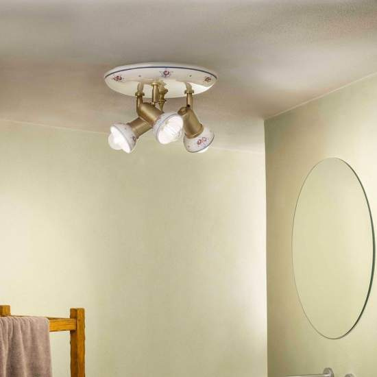 Plafoniera Orientabile Classica Savona Ceramica E Ottone Satinato 3 Luci E14 C149-OS-17-DEC-PEO