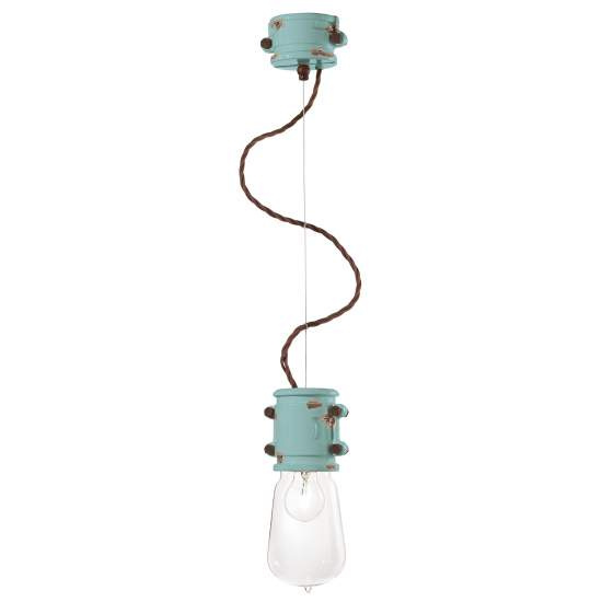 Lampadario Vintage Urban Ferro E Ceramica Azzurro 1 Luce E27 12Cm C1520-VIA