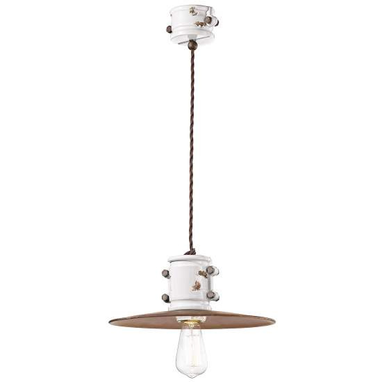 Lampadario Vintage Urban Ferro E Ceramica Bianco 1 Luce E27 40Cm C1522-VIB