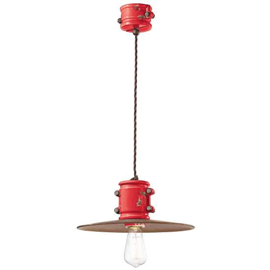 Lampadario Vintage Urban Ferro E Ceramica Rosso 1 Luce E27 40Cm C1522-VIR
