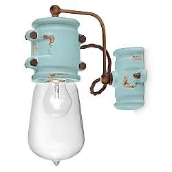 Applique Vintage Urban Ferro E Ceramica Azzurro 1 Luce E27 22Cm