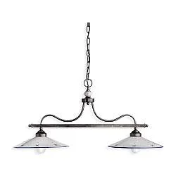 Lampadario Classico Asti Metallo E Ceramica Nero Sfumato Argento 2 Luci E27