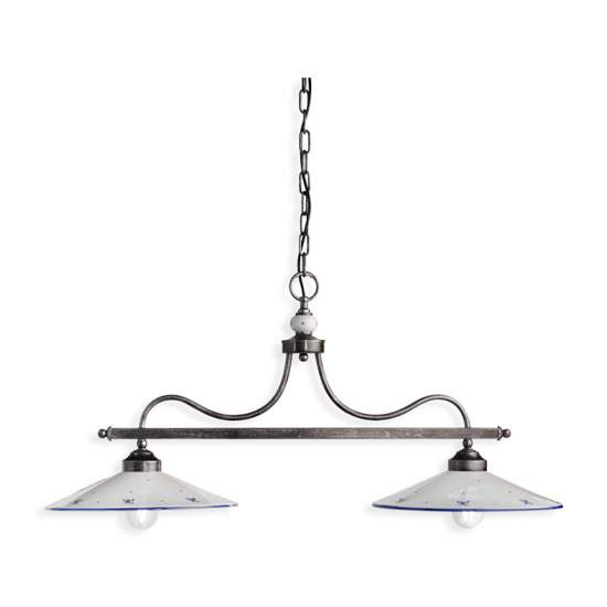 Lampadario Classico Asti Metallo E Ceramica Nero Sfumato Argento 2 Luci E27 C158-NA-38-DEC-SOB
