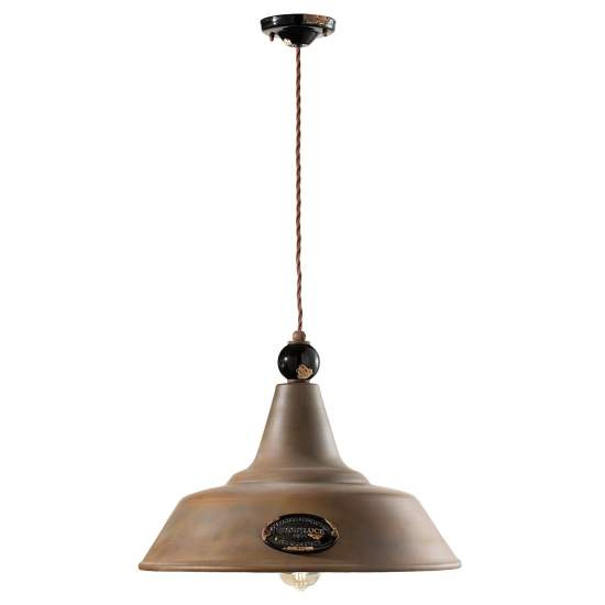 Lampadario Vintage Grunge Ferro E Ceramica Nero 1 Luce E27 C1601-VIN