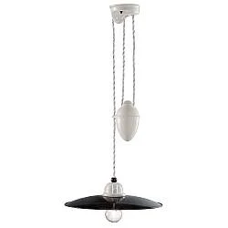 Lampadario Vintage Saliscendi B&W Metallo Smaltato Nero E Bianco 1 Luce E27 30Cm