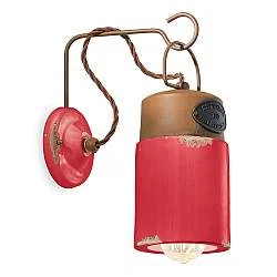Applique Vintage Industrial Ferro E Ceramica Rosso 1 Luce E27