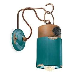 Applique Vintage Industrial Cilindrica Ferro E Ceramica Verde 1 Luce E27