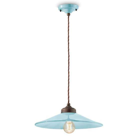 Lampadario Vintage Colors Ferro E Ceramica Azzurro 1 Luce E27 35Cm C1631-AZZ