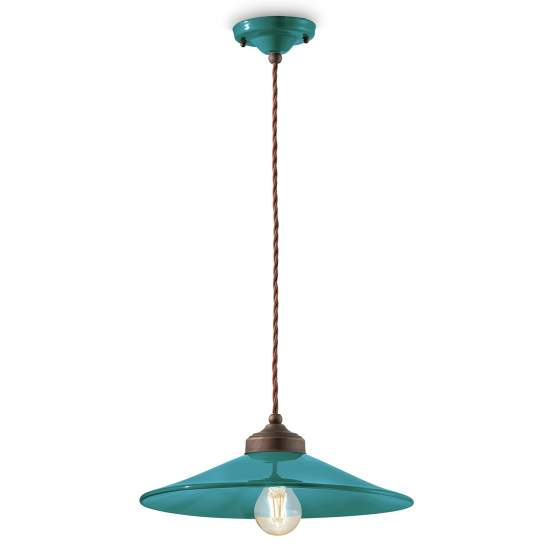 Lampadario Vintage Colors Ferro E Ceramica Verde Petrolio 1 Luce E27 35Cm C1631-VPE
