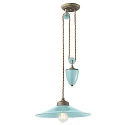 Lampadario Vintage Colors Saliscendi Ferro E Ceramica Azzurro 1 Luce E27