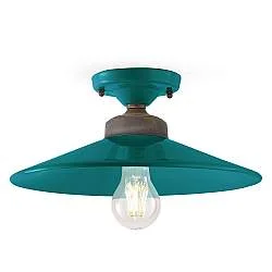 Plafoniera Vintage Colors Ferro E Ceramica Verde Petrolio 1 Luce E27