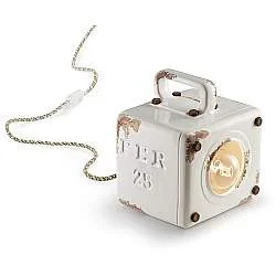 Lumetto Vintage Industrial Cubica Ferro Ceramica Bianco 1 Luce E27