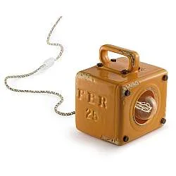 Lumetto Vintage Industrial Cubica Ferro Ceramica Giallo 1 Luce E27