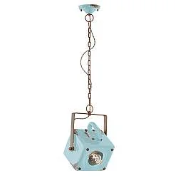 Lampadario Vintage Industrial Ferro E Ceramica Azzurro 1 Luce E27