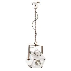 Lampadario Vintage Industrial Ferro E Ceramica Bianco 1 Luce E27