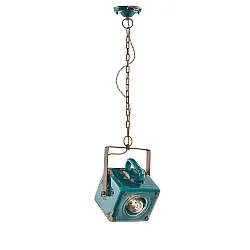 Lampadario Vintage Industrial Cubica Ferro E Ceramica Verde 1 Luce E27