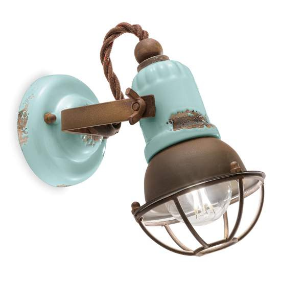 Applique Vintage Loft Ferro E Ceramica Azzurro 1 Luce E14 C1675-1-VIA