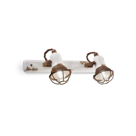 Applique Vintage Loft Ferro E Ceramica Con Rete Bianco 2 Luci E14 C1676-1-VIB