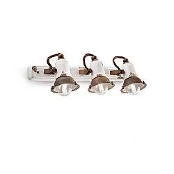Applique Vintage Loft Ferro E Ceramica Bianco 3 Luci E14