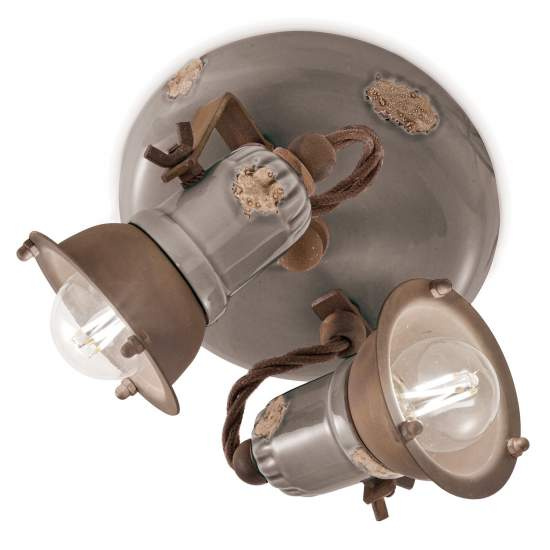 Plafoniera Vintage Loft Ferro E Ceramica Tortora 2 Luci E14 C1678-VIT