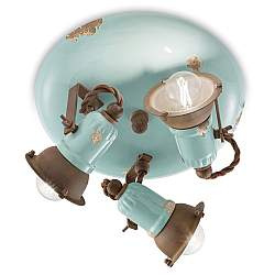 Plafoniera Vintage Loft Ferro E Ceramica Azzurro 3 Luci E14 Plafoniera Vintage Loft Ferro E Ceramica Azzurro 3 Luci E14