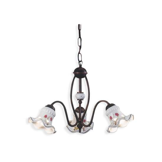 Lampadario Classico Chieti Metallo E Ceramica Nero Sfumato Rame 3 Luci E14 C168-3-NR-43-DEC-TRS
