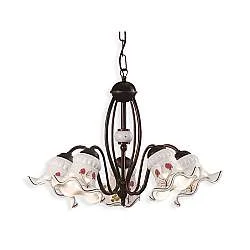 Lampadario Classico Chieti Metallo E Ceramica Nero Sfumato Rame 5 Luci E14