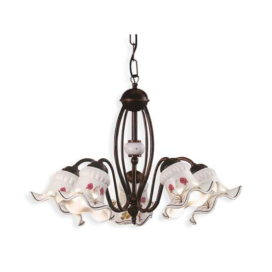 Lampadario Classico Chieti Metallo E Ceramica Nero Sfumato Rame 5 Luci E14 C168-5-NR-43-DEC-TRS