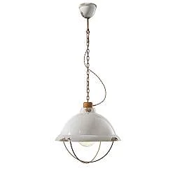 Lampadario Industrial Ferro E Ceramica Con Rete Vintage Bianco 1 Luce E27 40Cm