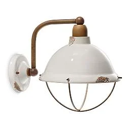 Applique Industrial Ferro E Ceramica Vintage Bianco 1 Luce E14