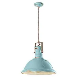 Lampadario Industrial Ferro E Ceramica Vintage Azzurro 1 Luce E27 40Cm