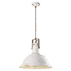 Lampadario Industrial Ferro E Ceramica Vintage Bianco 1 Luce E27 40Cm
