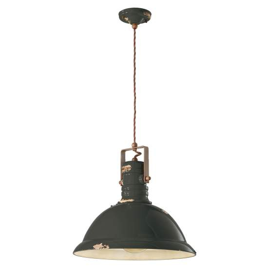 Lampadario Industrial Ferro E Ceramica Vintage Nero 1 Luce E27 40Cm C1690-VIN