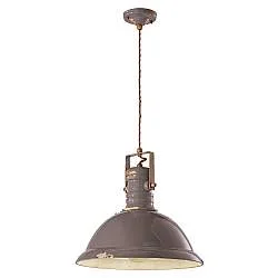 Lampadario Industrial Ferro E Ceramica Vintage Tortora 1 Luce E27 40Cm