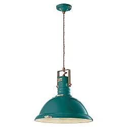 Lampadario Industrial Ferro E Ceramica Vintage Verde 1 Luce E27 40Cm