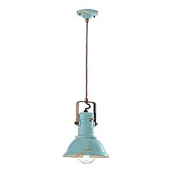 Lampadario Industrial Ferro E Ceramica Vintage Azzurro 1 Luce E27 23Cm