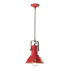 Lampadario Industrial Ferro E Ceramica Vintage Rosso 1 Luce E27 23Cm