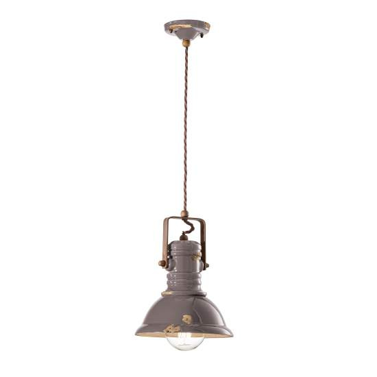Lampadario Industrial Ferro E Ceramica Vintage Tortora 1 Luce E27 23Cm C1691-VIT