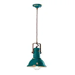 Lampadario Industrial Ferro E Ceramica Vintage Verde 1 Luce E27 23Cm