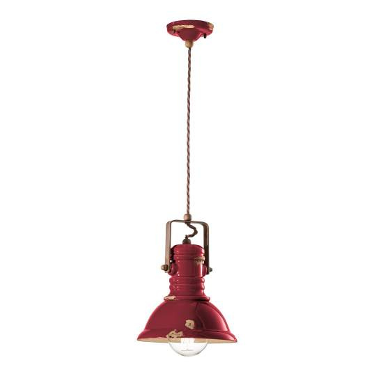 Lampadario Industrial Ferro E Ceramica Vintage Bordeaux 1 Luce E27 23Cm C1691-VIX