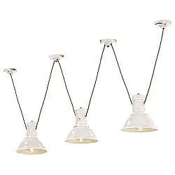 Lampadario Industrial Ferro E Ceramica Vintage Bianco 3 Luci E27