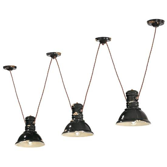 Lampadario Industrial Ferro E Ceramica Vintage Nero 3 Luci E27 C1692-VIN