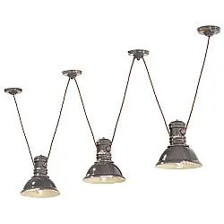 Lampadario Industrial Ferro E Ceramica Vintage Tortora 3 Luci E27