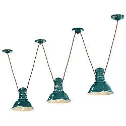 Lampadario Industrial Ferro E Ceramica Vintage Verde 3 Luci E27