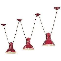 Lampadario Industrial Ferro E Ceramica Vintage Bordeaux 3 Luci E27
