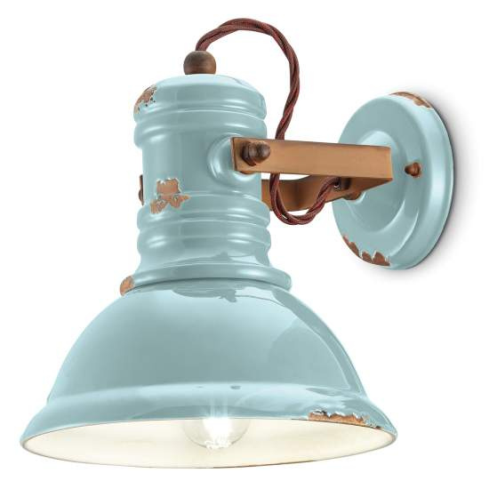 Applique Industrial Ferro E Ceramica Vintage Azzurro 1 Luce E27 C1693-VIA