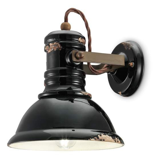 Applique Industrial Ferro E Ceramica Vintage Nero 1 Luce E27 C1693-VIN